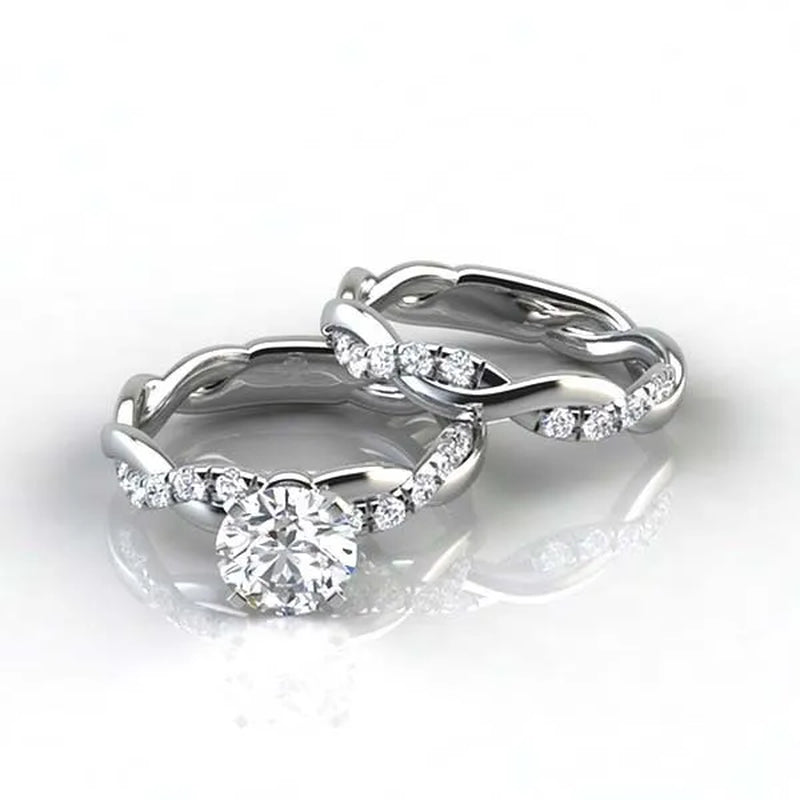Exquisite elegant women's fashion jewelry twisted twist ring set natural white zircon ring set princess engagement wedding ring set party anniversary gift bride romantic wedding jewelry ring set size US5-11