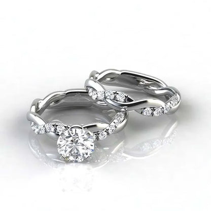 Exquisite elegant women's fashion jewelry twisted twist ring set natural white zircon ring set princess engagement wedding ring set party anniversary gift bride romantic wedding jewelry ring set size US5-11