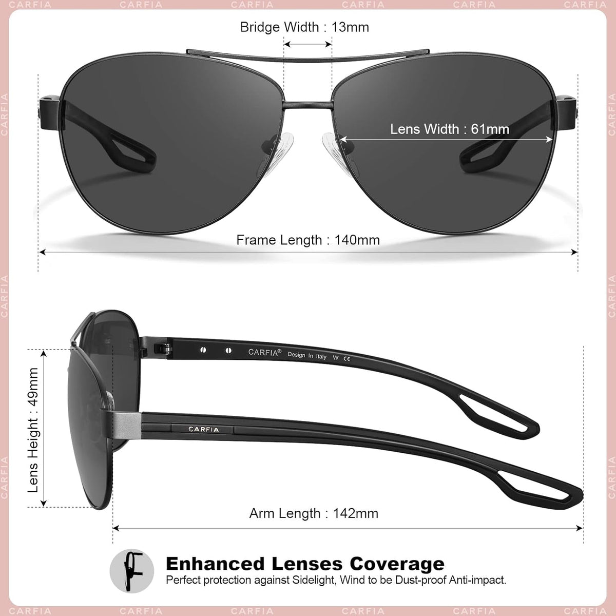 Polarized Sunglasses for Women UV Protection Ultra-Lightweight Comfort Metal Frame Driving Glasses CA3210