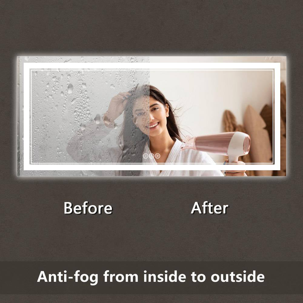 72 In. W X 32 In. H Oversized Rectangular Frameless Anti-Fog Wall Bathroom Vanity Mirror in Silver