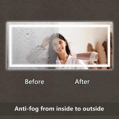 72 In. W X 32 In. H Oversized Rectangular Frameless Anti-Fog Wall Bathroom Vanity Mirror in Silver