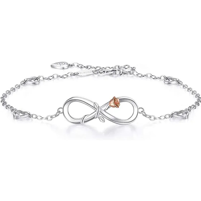 Exquisite Fashion Womens Ankle Bracelet 925 Sterling Silver Anklet Cubic Zirconia Infinity Heart Summer Beach Stylish Chain Adjustable Gift for Women