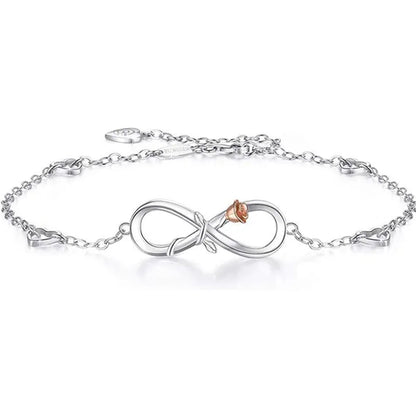 Exquisite Fashion Womens Ankle Bracelet 925 Sterling Silver Anklet Cubic Zirconia Infinity Heart Summer Beach Stylish Chain Adjustable Gift for Women