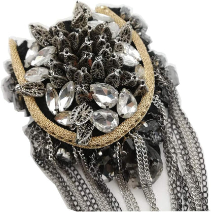Crystal Beaded Chain Shoulder Epaulet Women Girls Brooch Boards Badge Stage Dress Medal Accessories 1 Pair