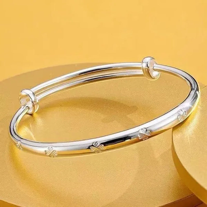FASHION 925 Sterling Silver Charm Lucky Four-leaf Clover Bracelets Bangles for Women Fashion Party Wedding Jewelry Adjustable Gifts