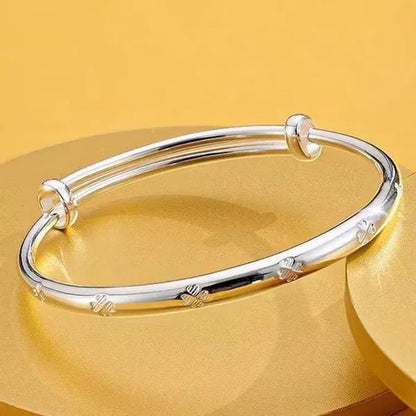 FASHION 925 Sterling Silver Charm Lucky Four-leaf Clover Bracelets Bangles for Women Fashion Party Wedding Jewelry Adjustable Gifts