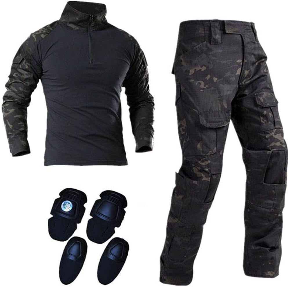 Mens Tactical Military Suits Long Sleeve Rip-Stop Uniforms Combat Shirt and Pants Elbow Knee Pads