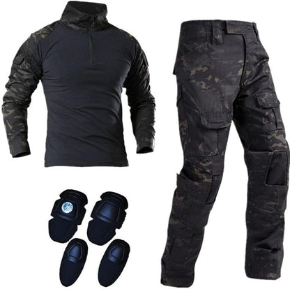 Mens Tactical Military Suits Long Sleeve Rip-Stop Uniforms Combat Shirt and Pants Elbow Knee Pads