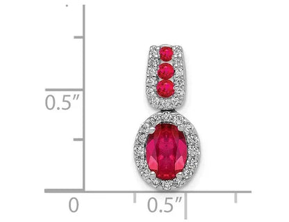 1.15 Carat (ctw) Natural Ruby Drop Pendant Necklace in 14K White Gold with Diamonds and Chain