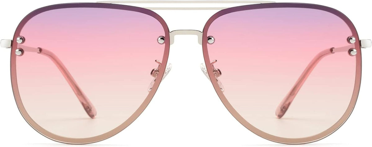 Premium Rimless Oversized Aviator Sunglasses for Women, Polarized PC Lens UV Protection Women’s Shade VF2203