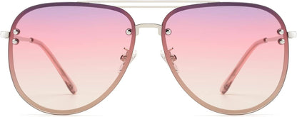 Premium Rimless Oversized Aviator Sunglasses for Women, Polarized PC Lens UV Protection Women’s Shade VF2203