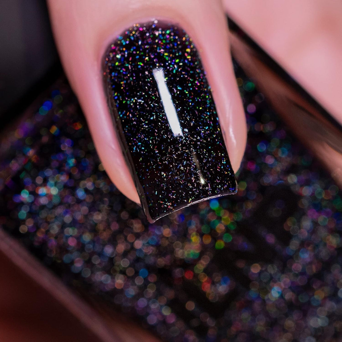 ILNP Cityscape - TRUE Black Holographic Jelly Nail Polish, High Gloss and Sparkle, Long Lasting, Chip Resistant Manicure, Non-Toxic, Vegan, Cruelty Free, 12Ml