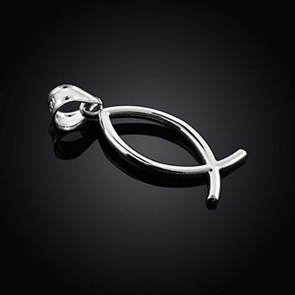 925 Sterling Silver Ichthus Christian Vertical Fish Pendant Necklace