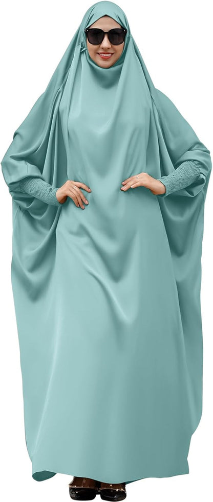 Muslim Abaya for Women One Piece Long Sleeve Islamic Prayer Dress with Hooded Hijab Maxi Kaftan Robe Modest Clothes
