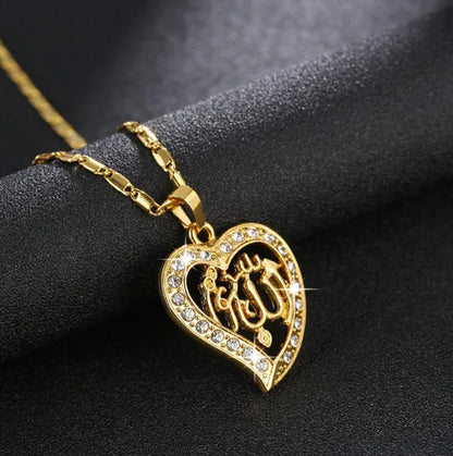 Fashion Classic Arab Muslim Islam Totem Allah Allah Heart Diamond Necklace