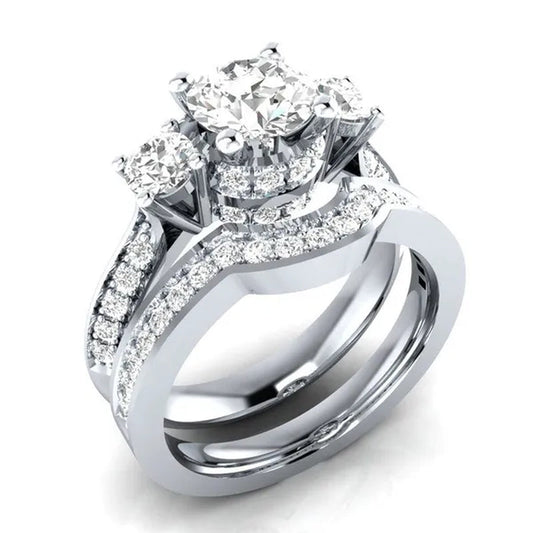 925 Sterling Silver White Sapphire Wedding Ring Set for Women Girl