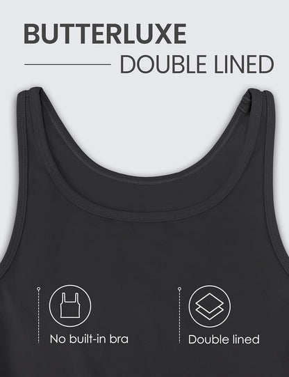 Womens Butterluxe Double Lined Workout Tank Tops Scoop Neck Racerback Cropped Casual Sleeveless Shirt