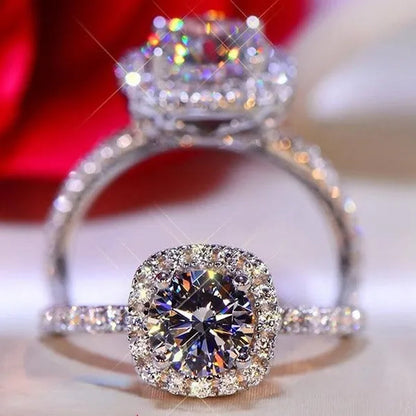 Simple and elegant ladies exquisite jewelry silver-plated 1ct round cut diamond ring princess proposal ring anniversary promise birthday gift ring (size 5-12)