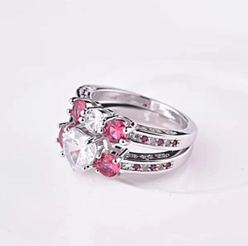 Romantic love shape setting ring Ruby imitation diamond zircon engagement ring holiday gift