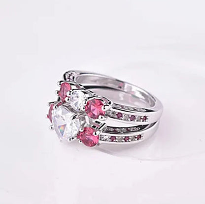 Romantic love shape setting ring Ruby imitation diamond zircon engagement ring holiday gift