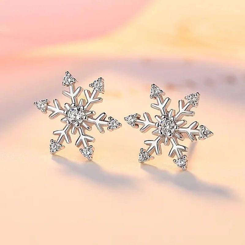 Fashion Women 925 Sterling Silver Crystal Snowflake Stud Earrings Charm Jewelry Christmas Accessories
