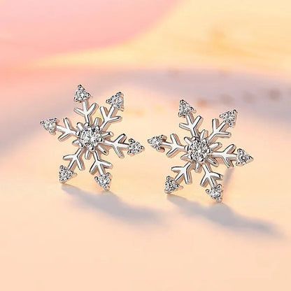 Fashion Women 925 Sterling Silver Crystal Snowflake Stud Earrings Charm Jewelry Christmas Accessories
