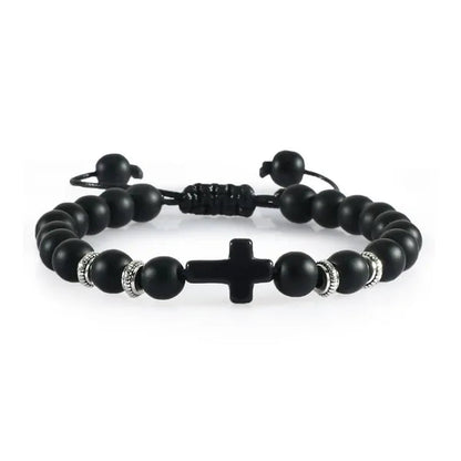 Handmade Natural Stone Wooden Beaded Bracelet Christian Jesus Cross Braided Bracelets Men Women Prayer Yoga Jewelry Gift