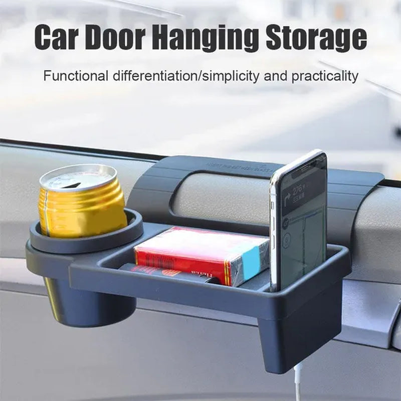 1pc Multifunctional Car Organizer Box With Cup Holder Drink Holder Side Door Window Phone Slot Hanging Storage Rack For Vehicle