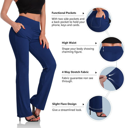 Bootcut Yoga Pants for Women Tummy Control Workout Bootleg Pants High Waist 4 Way Stretch Pants