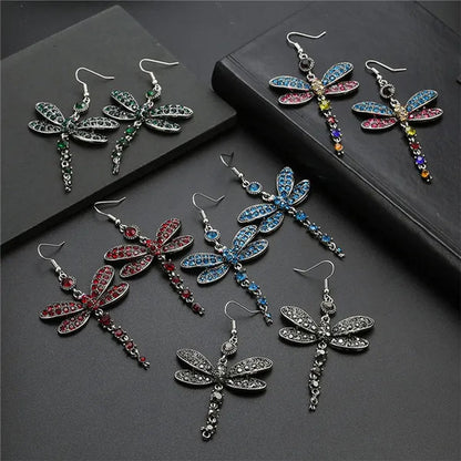 1 Pair Women'S Ethnic Style Tassel Dragonfly Earring Dragonfly Earrings with Tiny Rhinestones