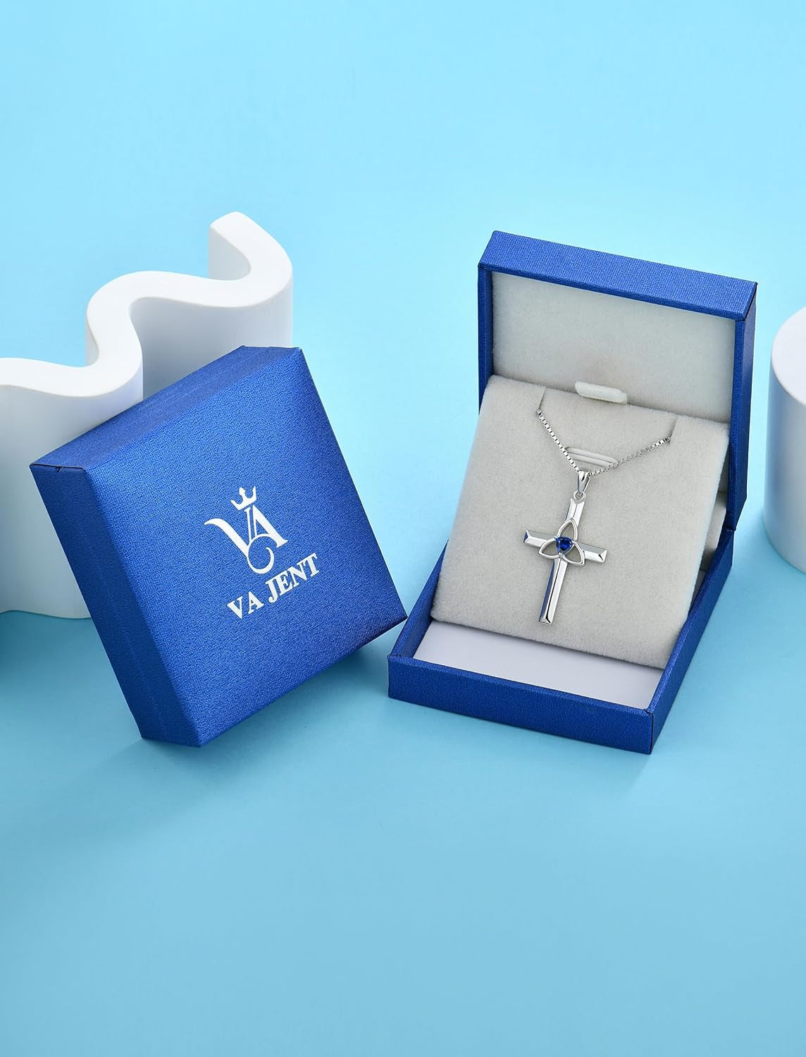Celtic Cross Necklace 925 Sterling Silver with White Gold Plated Birthstone Pendant Necklaces for Women