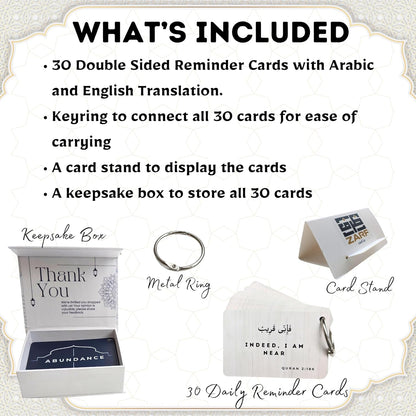 Islamic Affirmations Cards (30 Daily Reminders by Zarf), Spiritual, Quran English, Decor, Ramadan Decorations, Islamic Gifts, Eid Gift, Learn Arabic, Arabic Flashcards Daily Affirmation