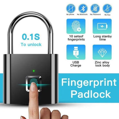 Fingerprint Padlock Smart Keyless USB Rechargeable Door Lock IP56 Waterproof USB Rechargeable-2/1PCS