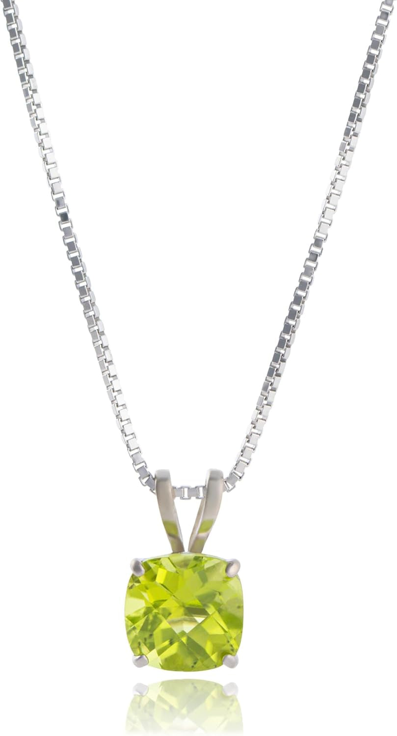 925 Sterling Silver 6Mm Cushion Cut Birthstone Solitaire Pendant Necklace for Women with 18 Inch Box Chain