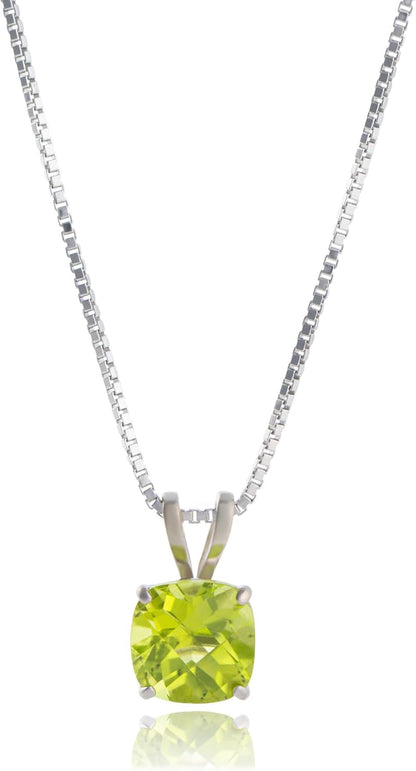 925 Sterling Silver 6Mm Cushion Cut Birthstone Solitaire Pendant Necklace for Women with 18 Inch Box Chain