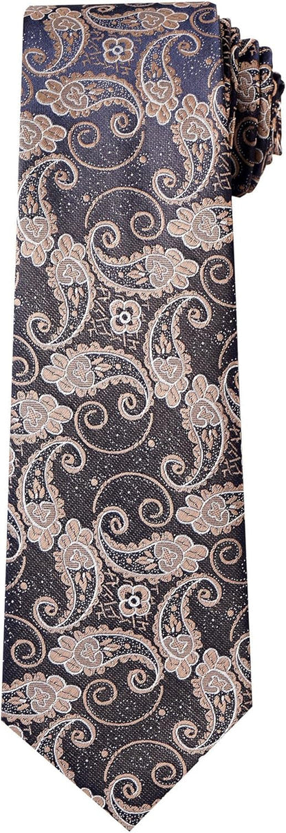 Men'S Paisley Necktie and Pocket Square Cufflink Tie Clip Set Slim Ties Gift for Men