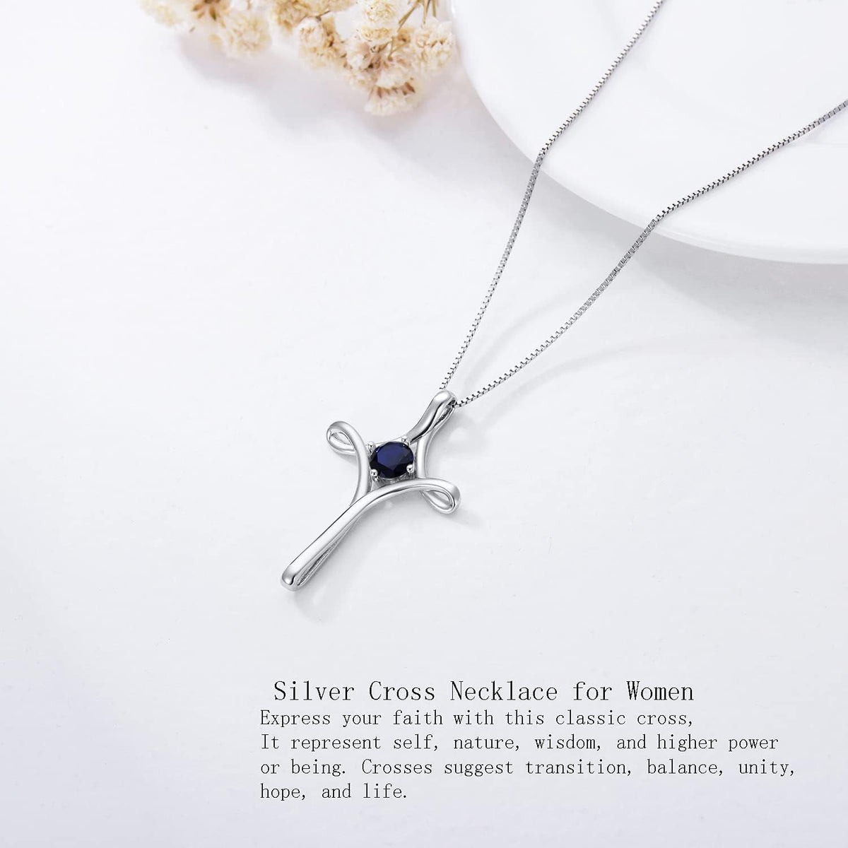 Cross Necklace for Women 925 Sterling Silver Birthstone Cross Necklace Fine Jewelry Anniversary Birthday Gifts for Her