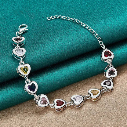Fashion 925 Sterling Silver Multicolor Water Drop Zircon Chain Bracelet for Women Wedding Engagement Charm Jewelry Gift