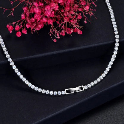 Gloriya Noble Wedding Banquet Jewelry Set Dress Accessories Full CZ with Red Water Drop Gemstones Long Tassel Dangle Earrings and Choker Necklace Sets for Ladies