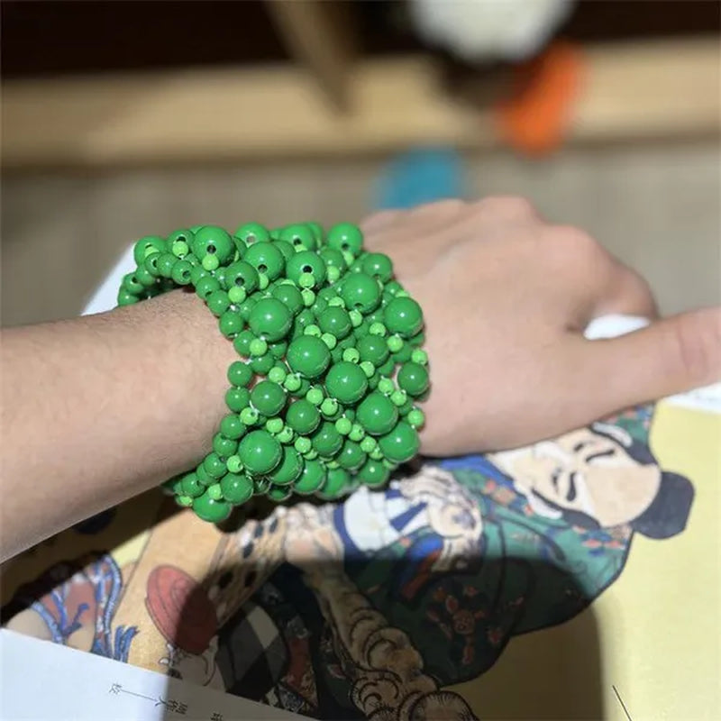 Elastic Colorful Acrylic Wide Version Bracelet Women Fashion Retro Beaded Jewelry Bracelet
