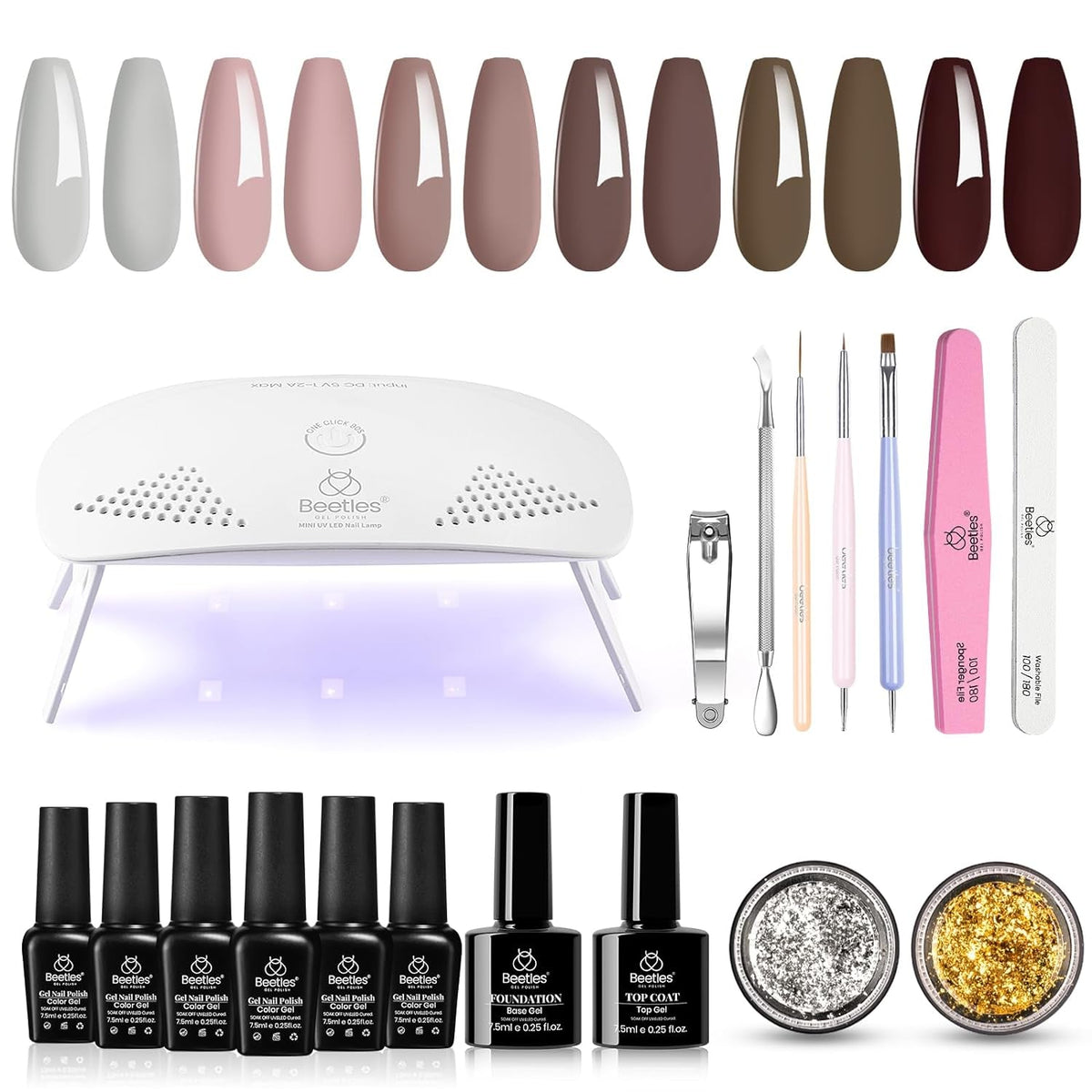 Nail Set 6 Colors Sandstorm Collection Nude Pink Peach Brown Natural Manicure Kit Soak Off Uv Led Lamp Needed for Women Gift Diy Home