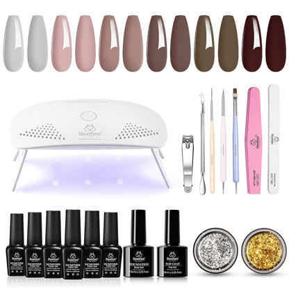 Nail Set 6 Colors Sandstorm Collection Nude Pink Peach Brown Natural Manicure Kit Soak Off Uv Led Lamp Needed for Women Gift Diy Home