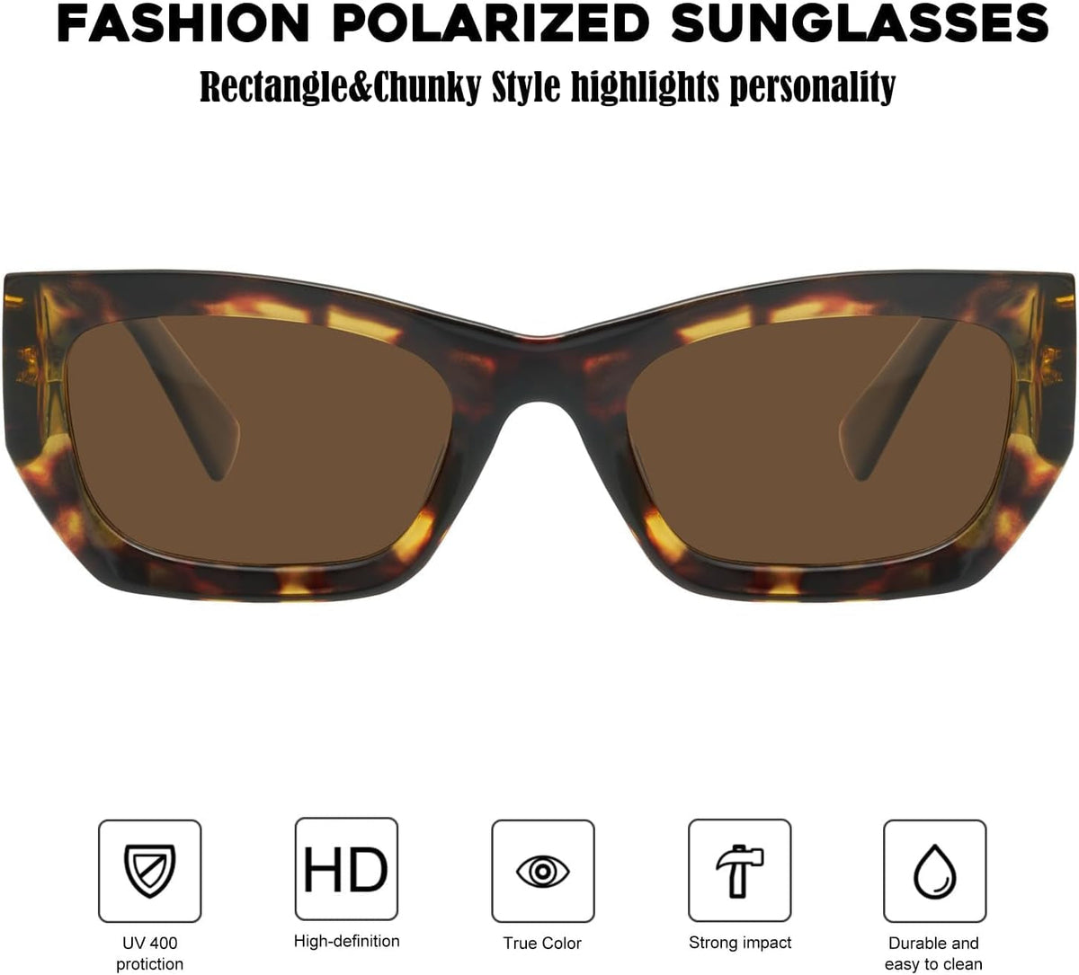 Retro Cat Eye Rectangle Polarized Sunglasses for Women Chunky Style MS52370