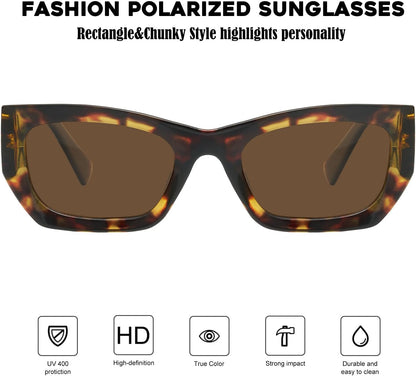 Retro Cat Eye Rectangle Polarized Sunglasses for Women Chunky Style MS52370