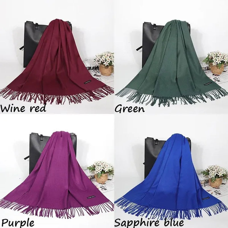 200X*70cm Fashion Solid Color Women Scarf Winter Hijabs Tassels Long Lady Shawls Cashmere Like Pashmina Hijabs Scarves Wraps
