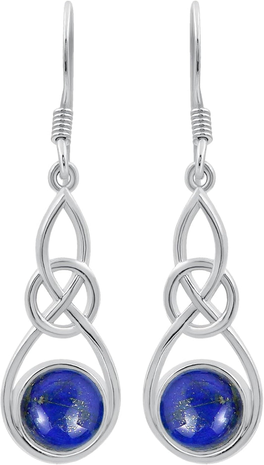 round Shaped Natural Gemstone Earrings for Women, Sterling Silver Celtic Knot Dangle Birthstone Earrings Jewelry Women'S Day Gifts for Mom Wife Sister