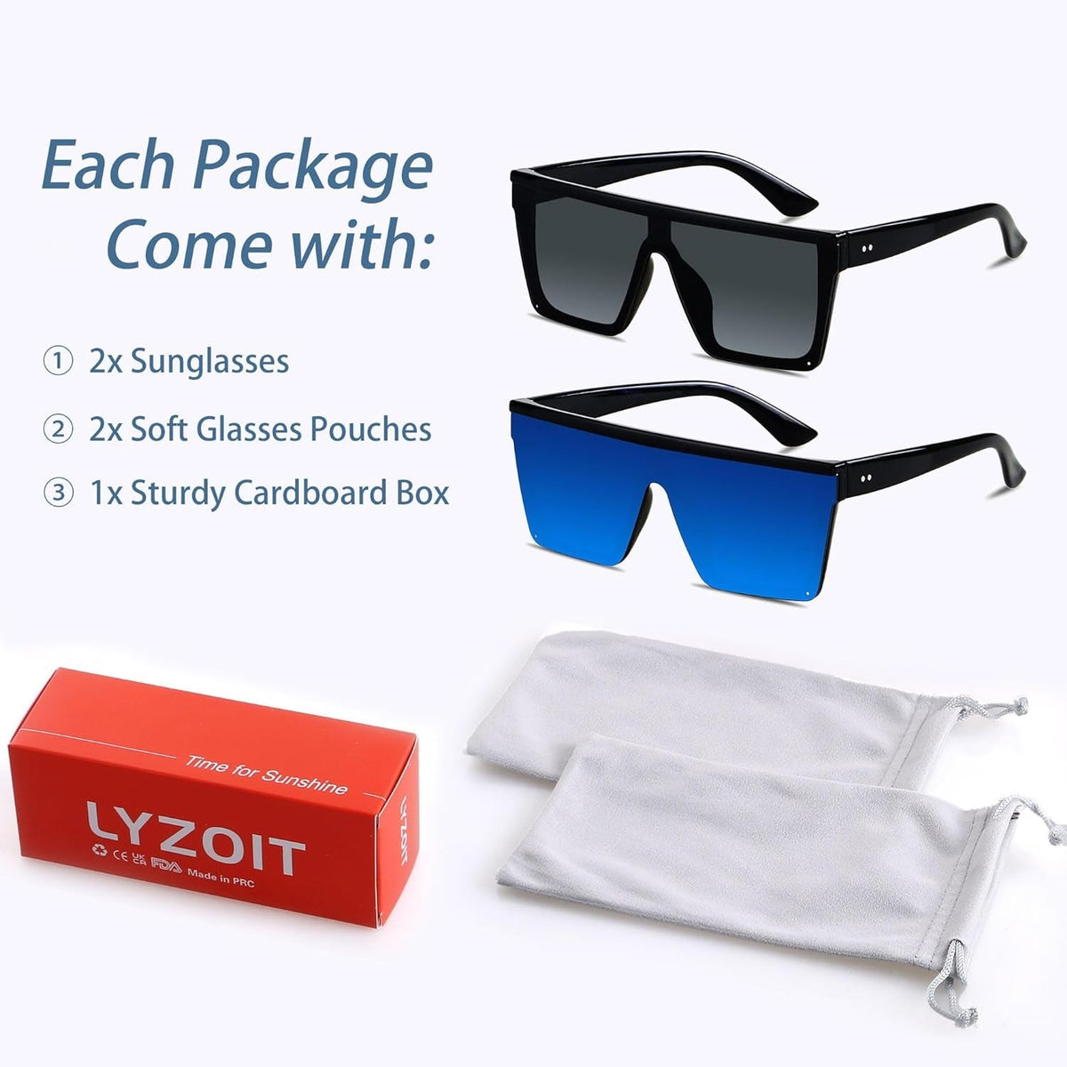 Square Oversized Sunglasses for Women Men Big Flat Top Fashion Shield Large UV Protection Rimless Shades