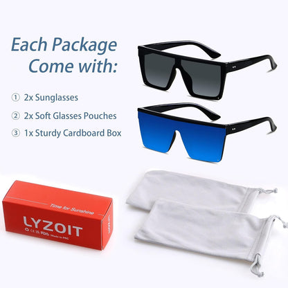 Square Oversized Sunglasses for Women Men Big Flat Top Fashion Shield Large UV Protection Rimless Shades