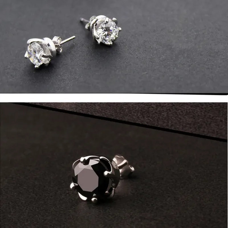 Women's And Men's  Fashion Jewelry Unisex Exquisite Cubic Zirconia Round Earring ,Womens And Mens 925 Sterling Silver Stud Earrings.2 Colors Black/White Milkle Gift (A Pair)