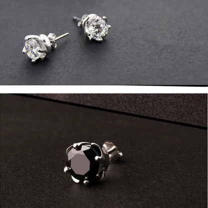 Women's And Men's  Fashion Jewelry Unisex Exquisite Cubic Zirconia Round Earring ,Womens And Mens 925 Sterling Silver Stud Earrings.2 Colors Black/White Milkle Gift (A Pair)